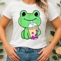 Frog Drinking Bubble Tea Women's T-Shirt thumb 2