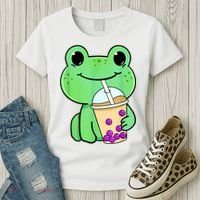 Frog Drinking Bubble Tea Women's T-Shirt thumb 3