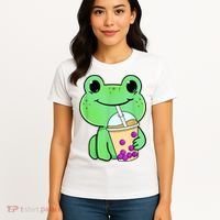Frog Drinking Bubble Tea Women's T-Shirt thumb 4