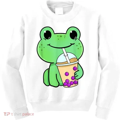 Frog Drinking Bubble Tea Kids Sweatshirt