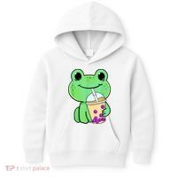 Frog Drinking Bubble Tea Kids Hoodie thumb 0