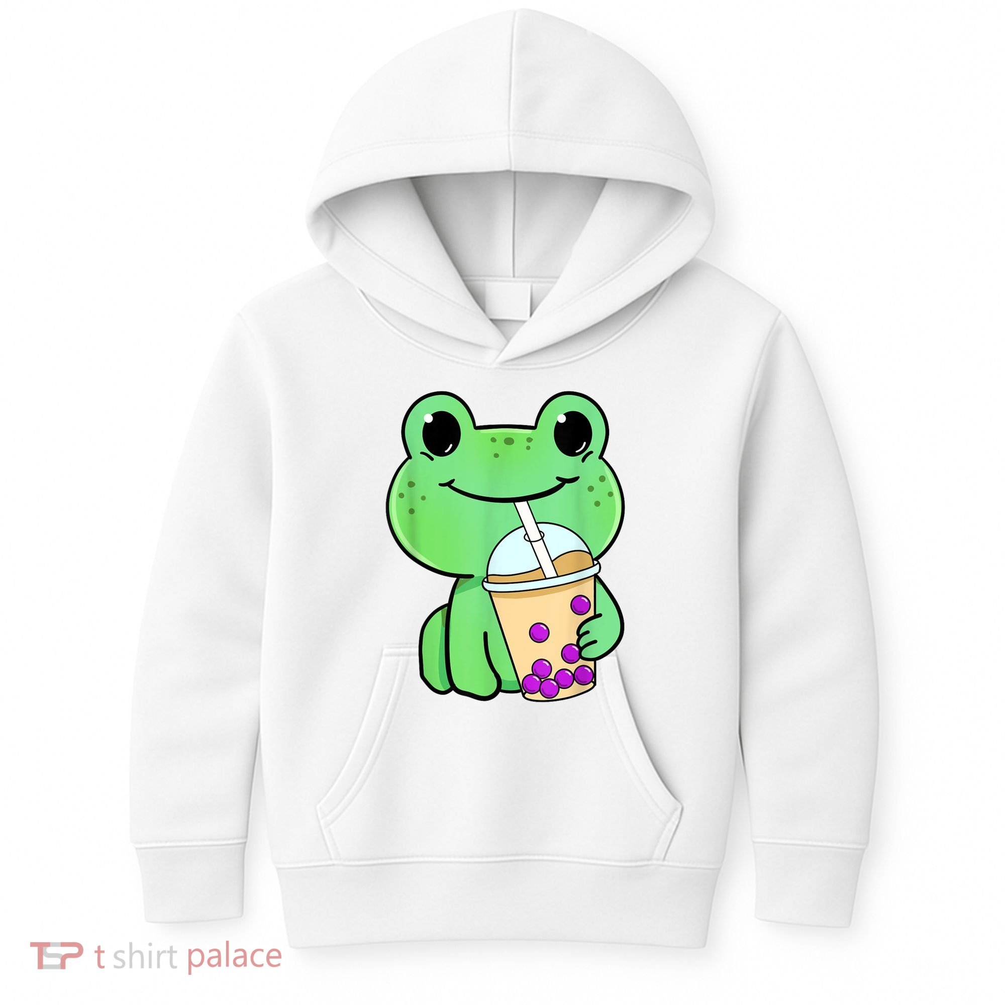 Frog Drinking Bubble Tea Kids Hoodie