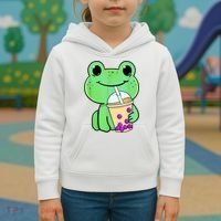 Frog Drinking Bubble Tea Kids Hoodie thumb 3