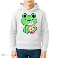 Frog Drinking Bubble Tea Kids Hoodie thumb 4