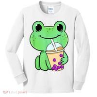 Frog Drinking Bubble Tea Kids Long Sleeve Shirt thumb 0