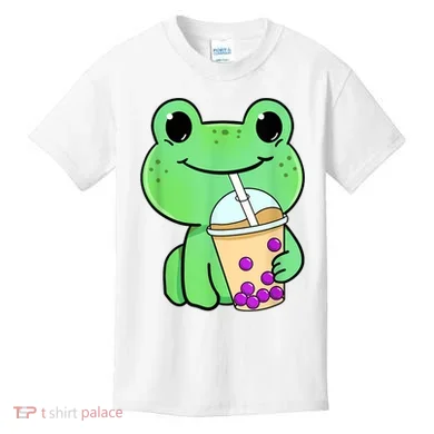 Frog Drinking Bubble Tea Kids T-Shirt
