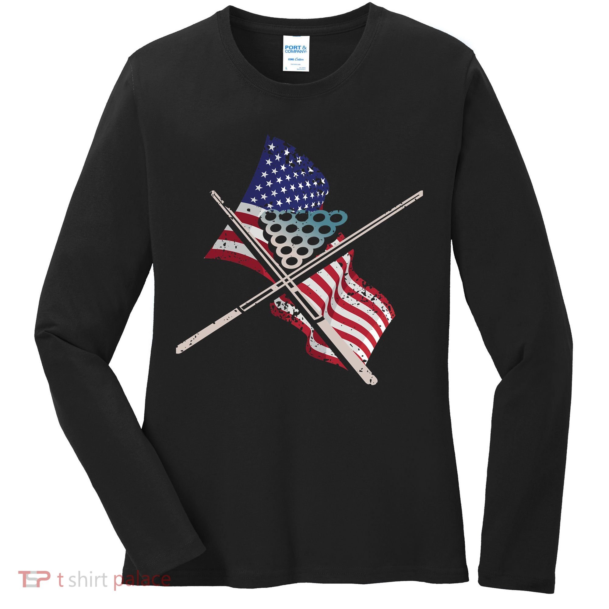 Father's Day Billiards Usa Flag Pool Player Gift For Dad Women's Long Sleeve Shirt