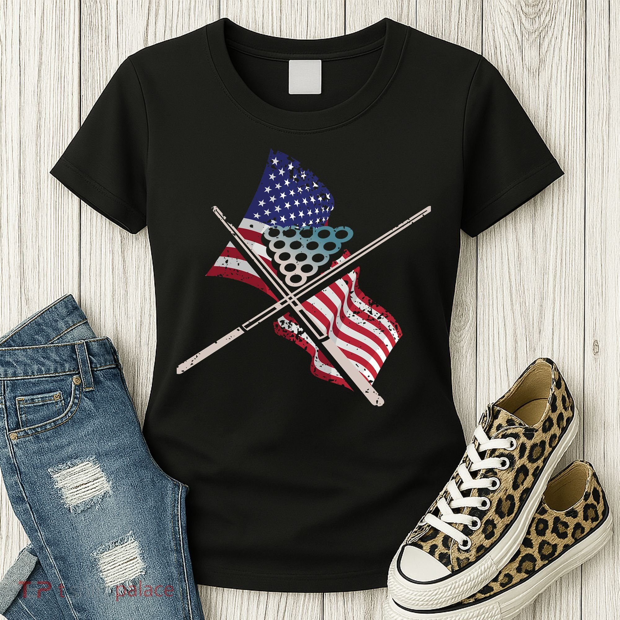 Father's Day Billiards Usa Flag Pool Player Gift For Dad Women's T-Shirt