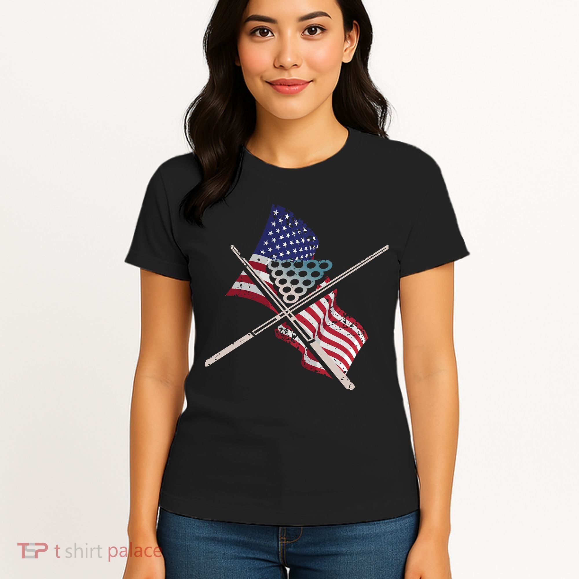 Father's Day Billiards Usa Flag Pool Player Gift For Dad Women's T-Shirt