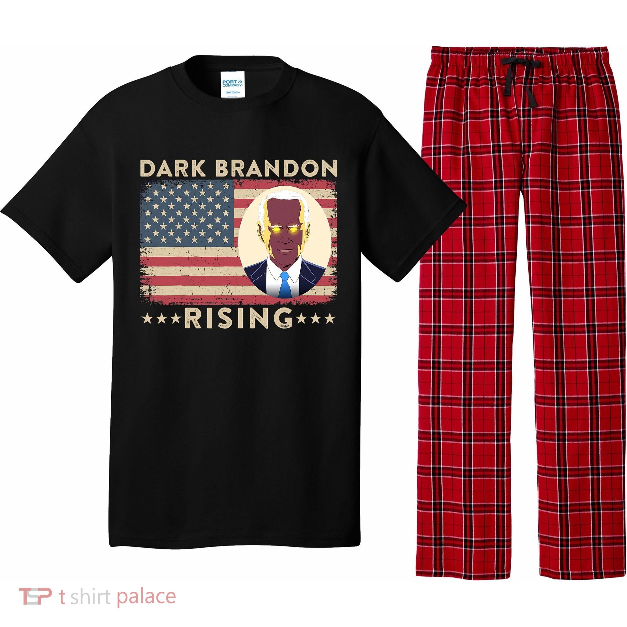 Funny Dark Brandon Is Rising Pro Biden USA Flag Pajama Set