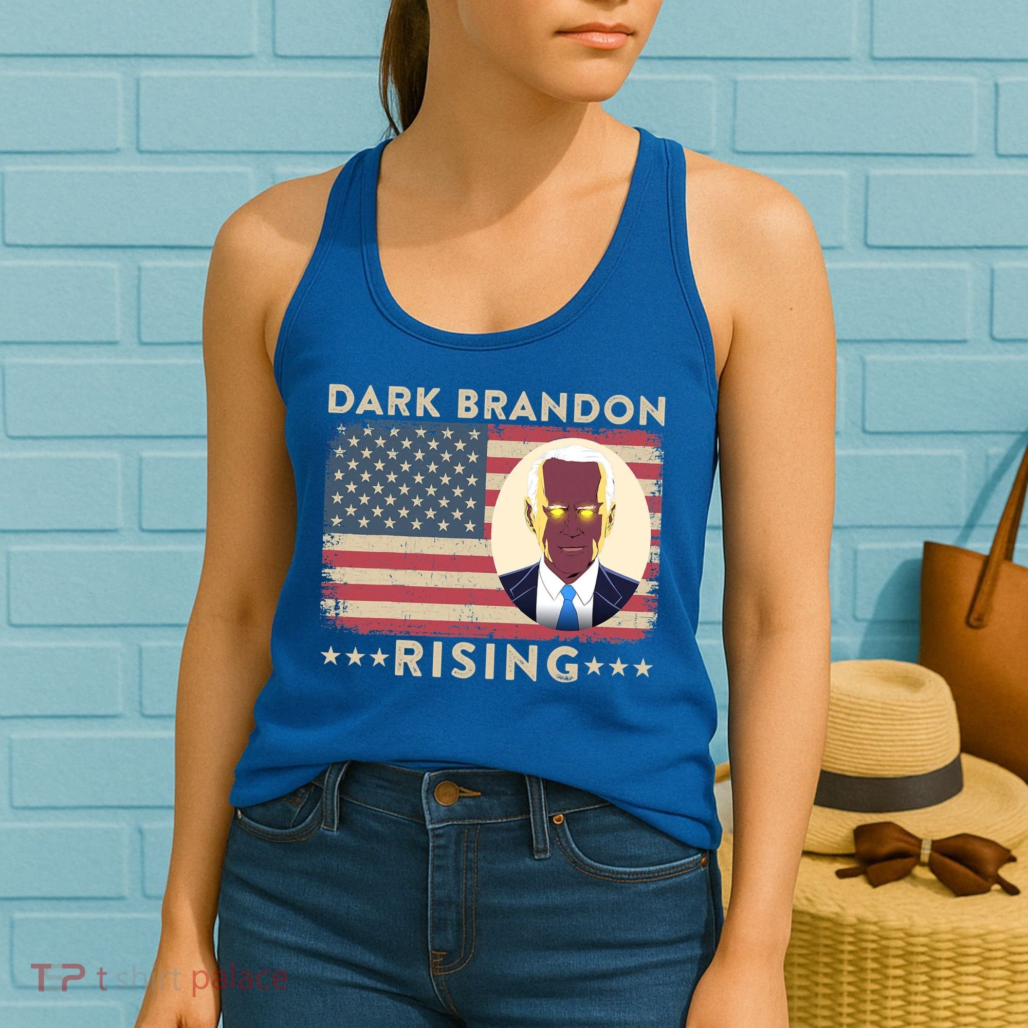 Funny Dark Brandon Is Rising Pro Biden USA Flag Women's Tank Top