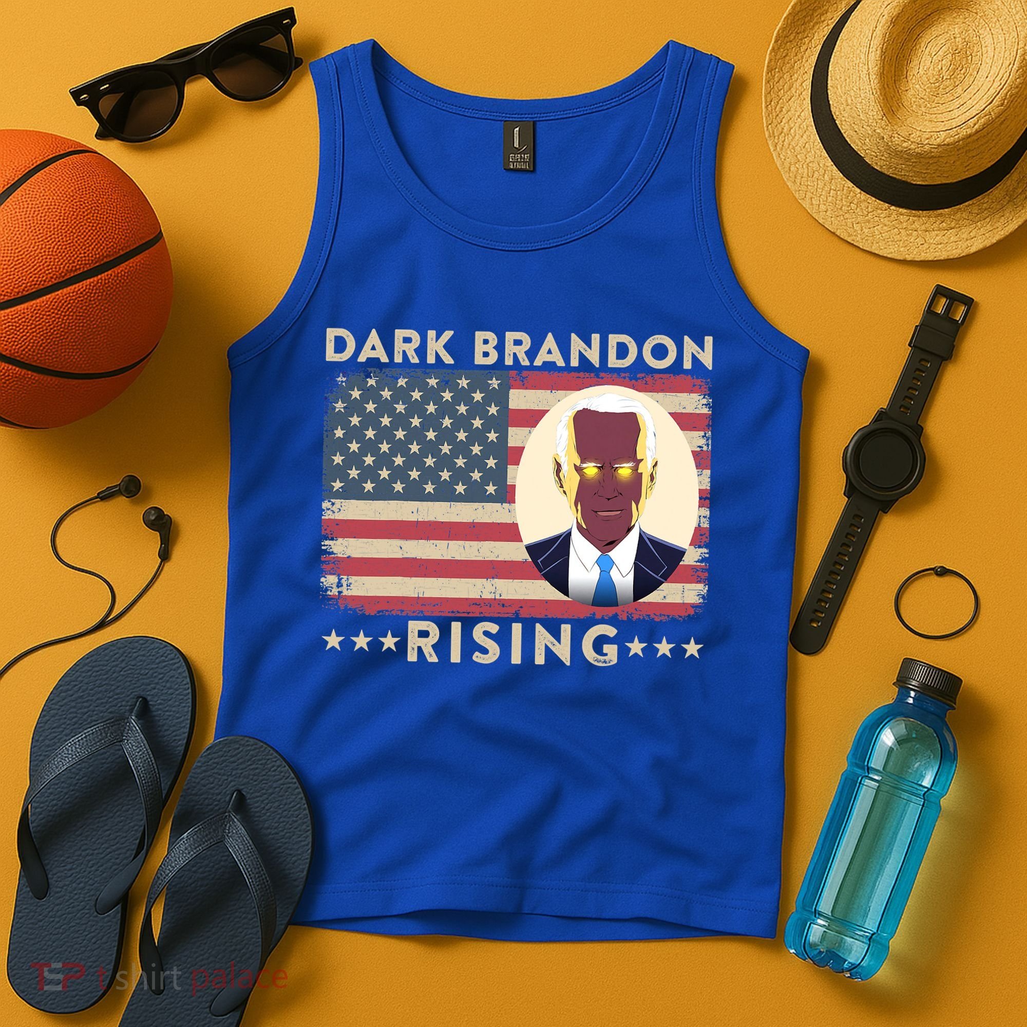 Funny Dark Brandon Is Rising Pro Biden USA Flag Tank Top