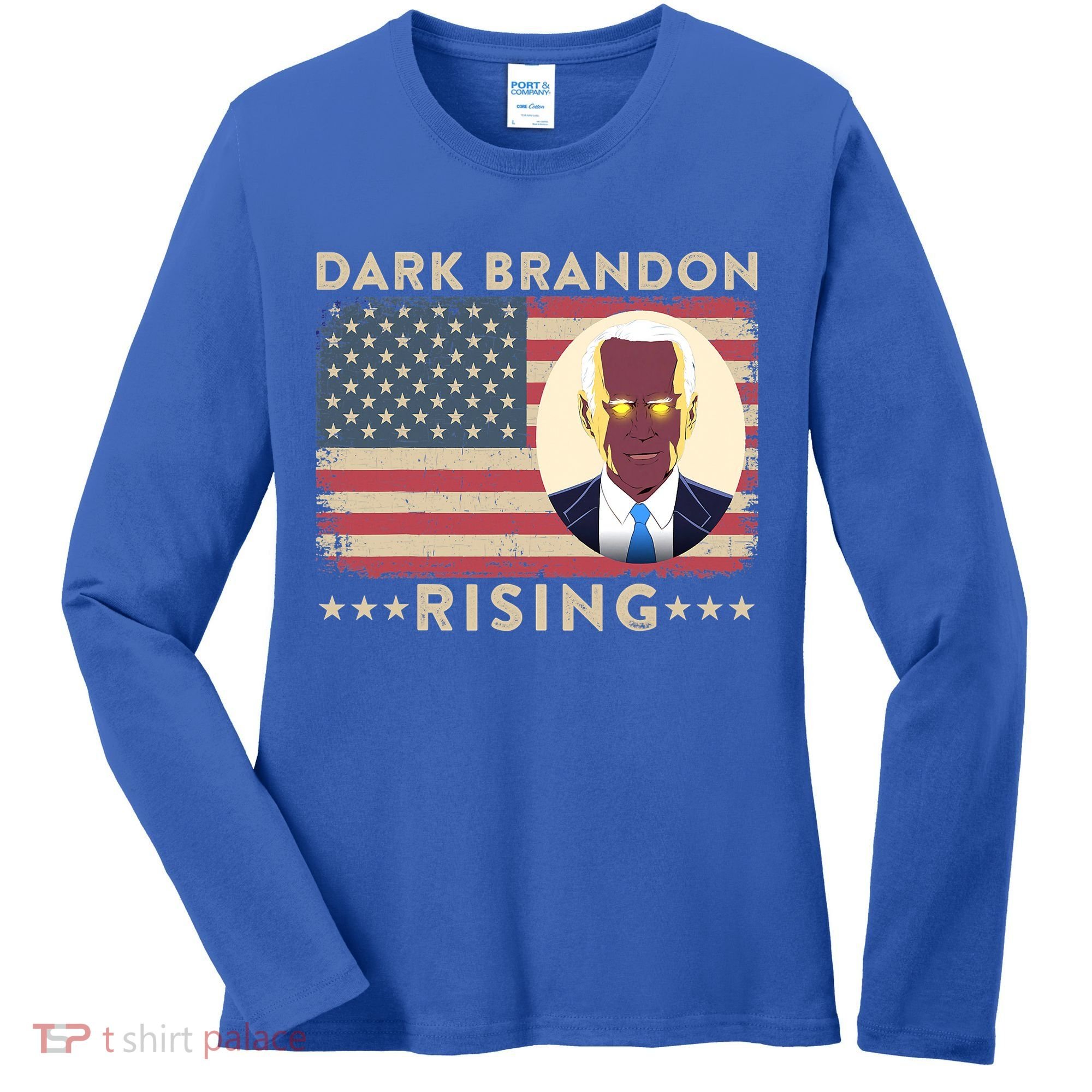 Funny Dark Brandon Is Rising Pro Biden USA Flag Women's Long Sleeve Shirt