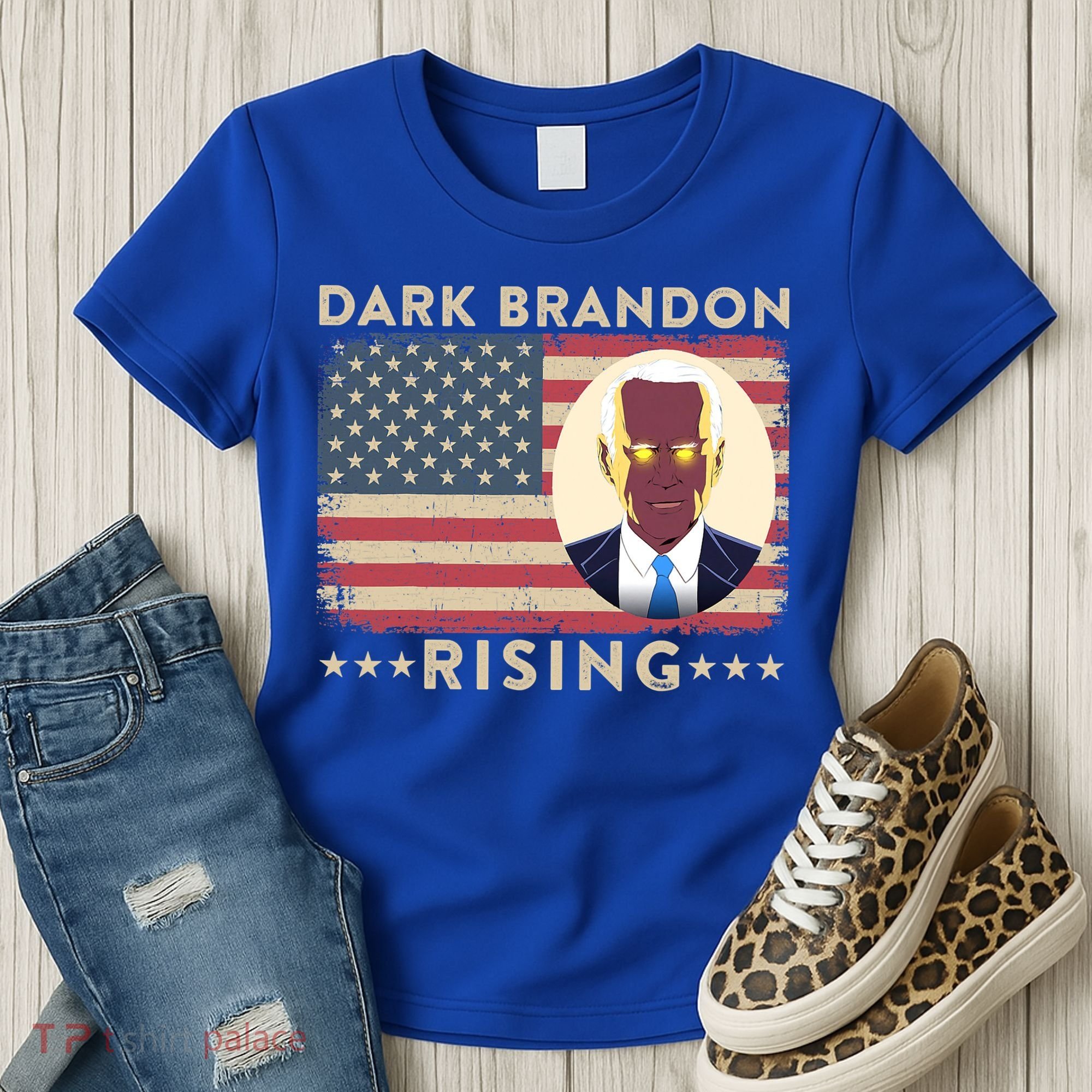 Funny Dark Brandon Is Rising Pro Biden USA Flag Women's T-Shirt