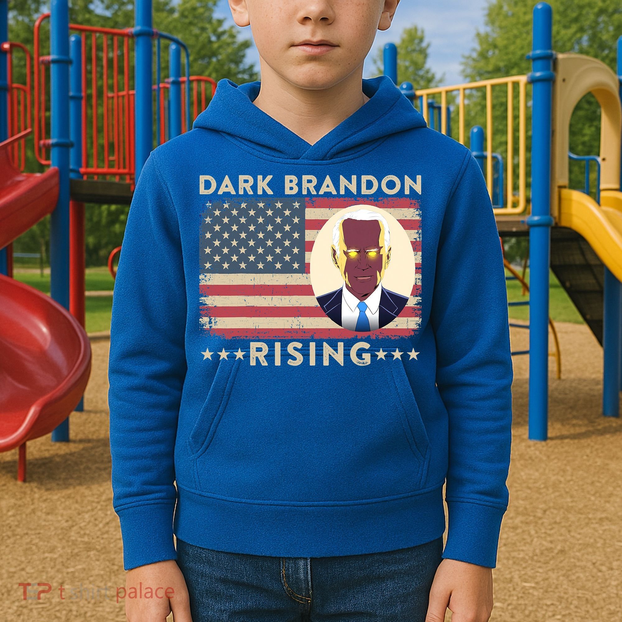 Funny Dark Brandon Is Rising Pro Biden USA Flag Kids Hoodie