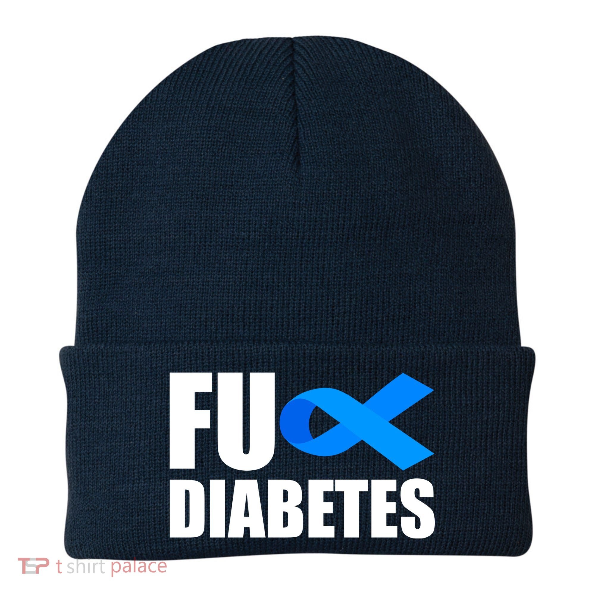 Fuck Diabetes Blue Ribbon Awareness Beanie