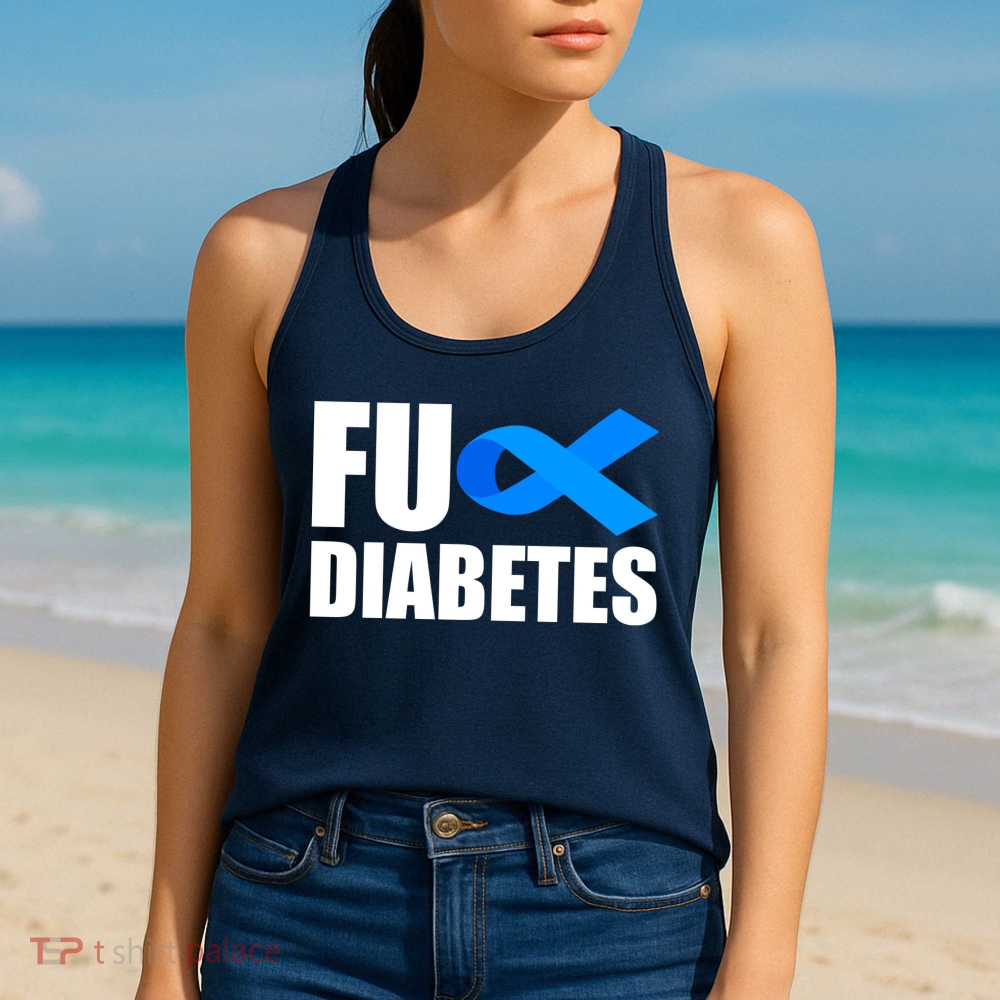 Fuck Diabetes Blue Ribbon Awareness Women's Tank Top