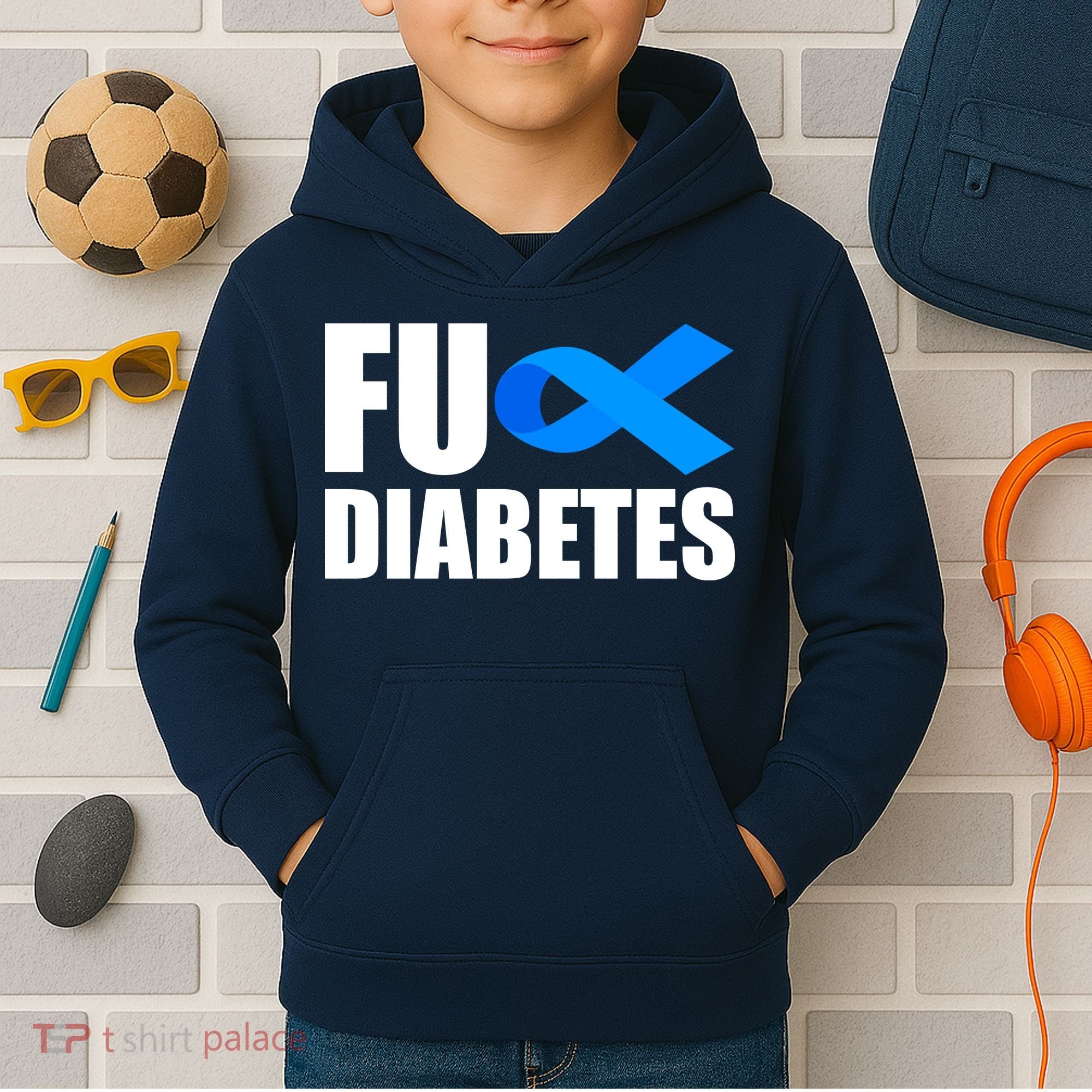 Fuck Diabetes Blue Ribbon Awareness Kids Hoodie