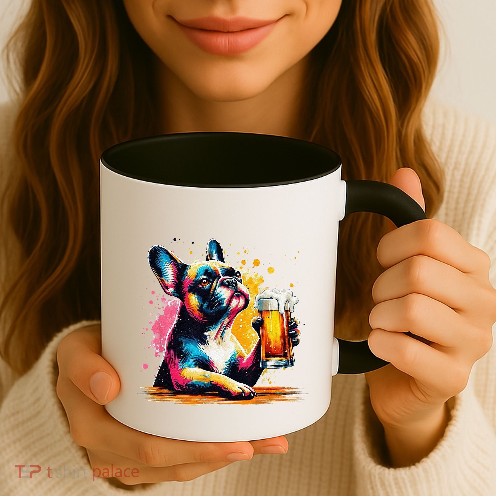 French Dog Beer Drinker Funny French Bulldog Coffee Mug