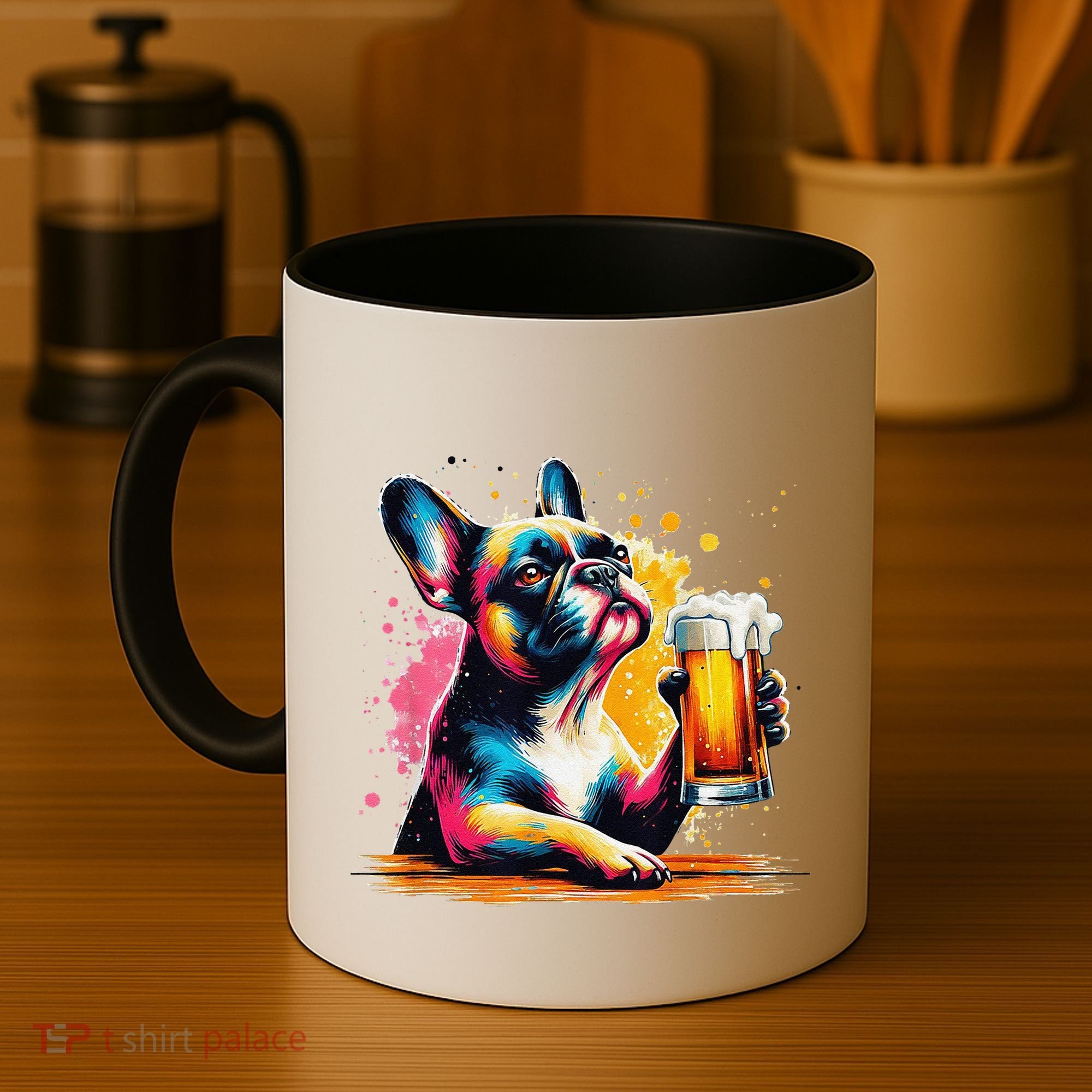 French Dog Beer Drinker Funny French Bulldog Coffee Mug