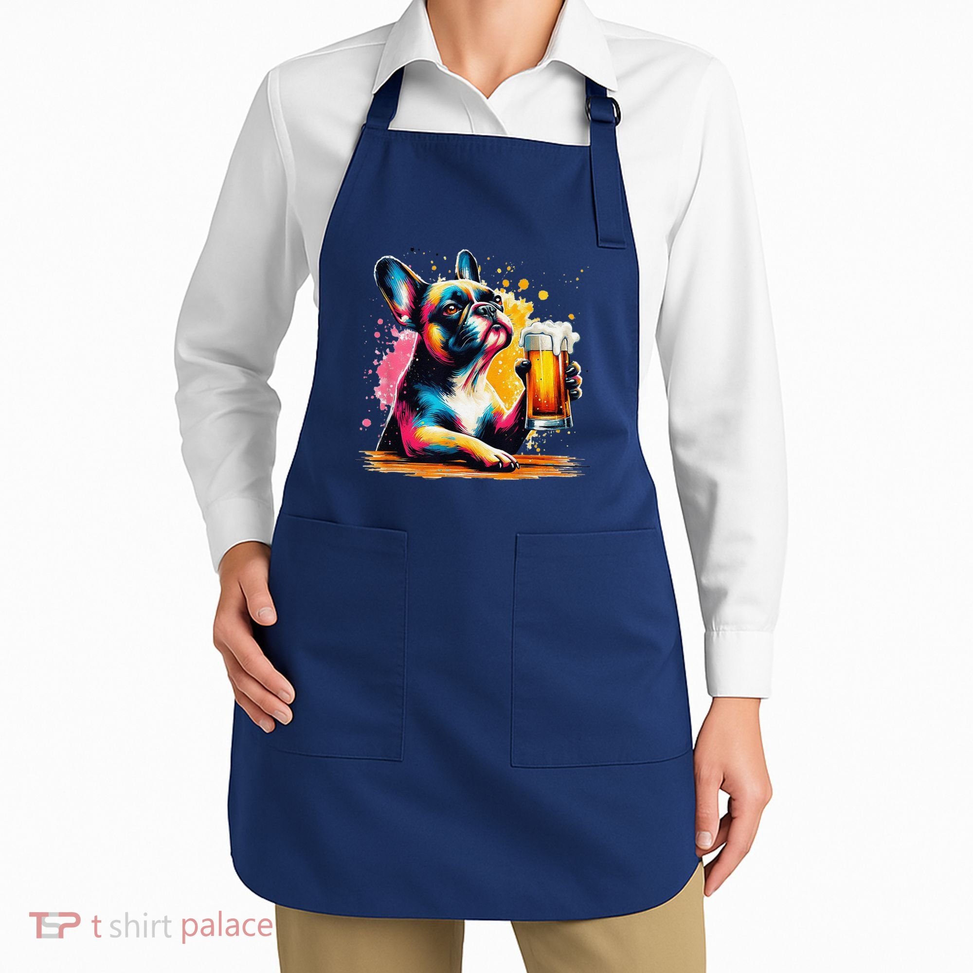 French Dog Beer Drinker Funny French Bulldog Apron