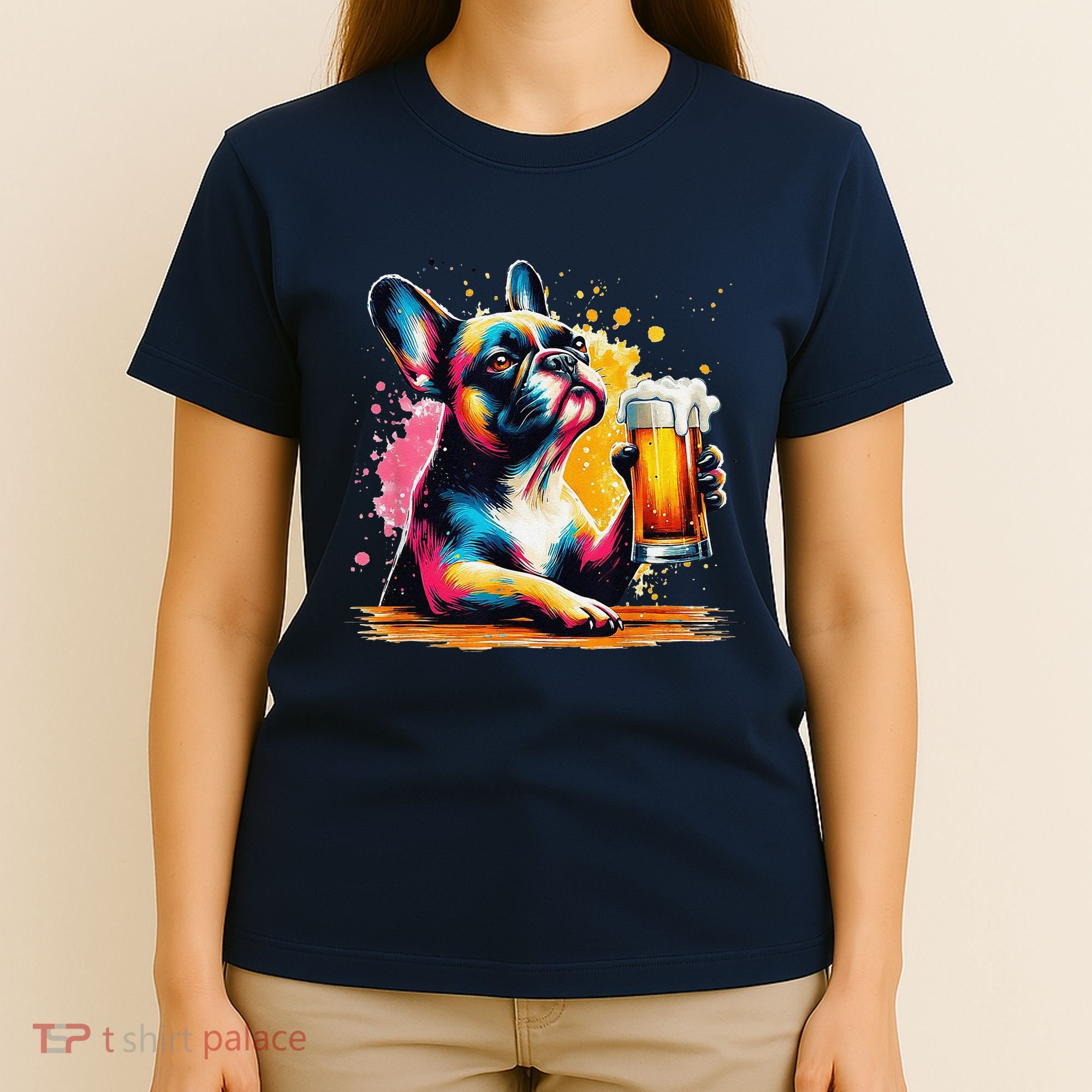 French Dog Beer Drinker Funny French Bulldog T-Shirt