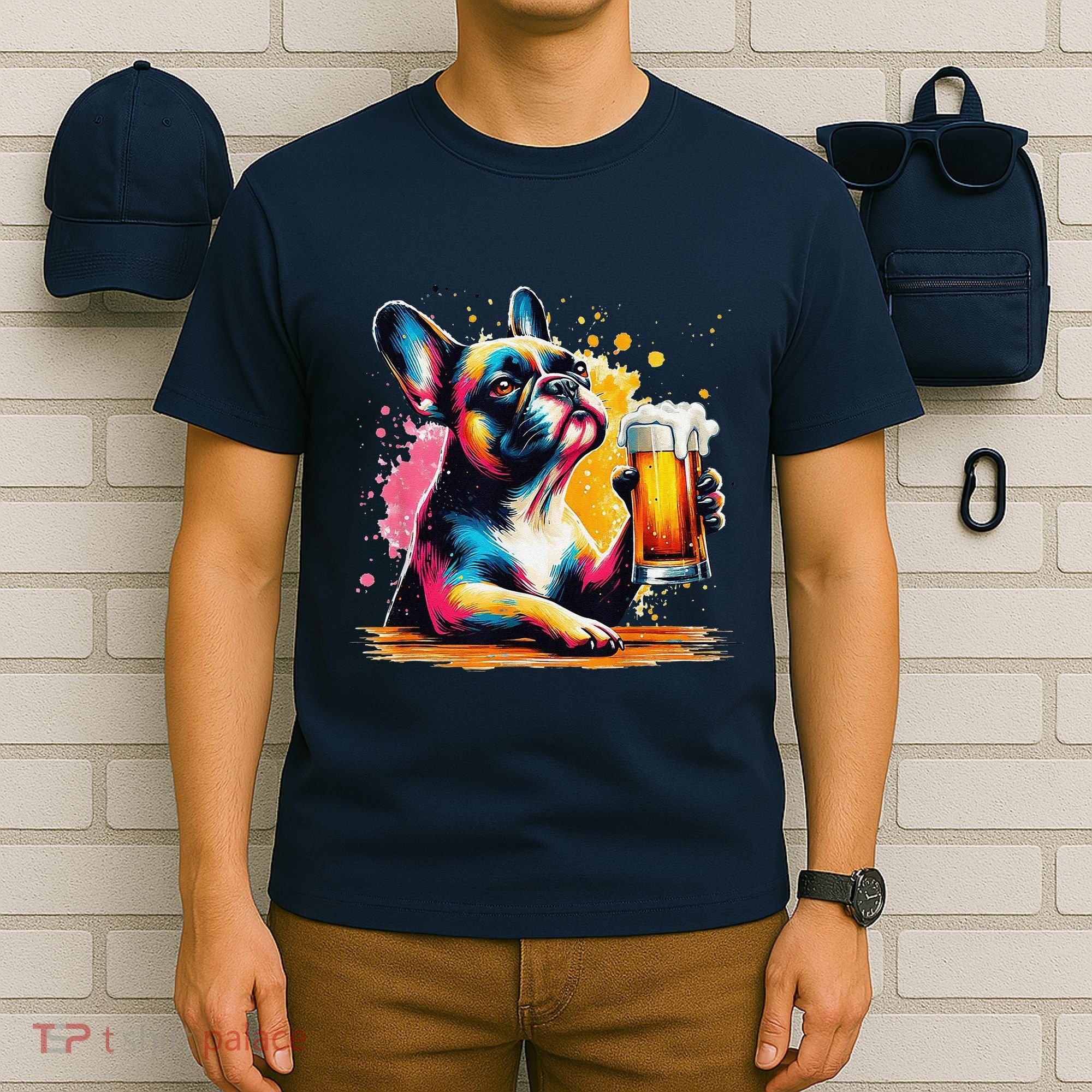 French Dog Beer Drinker Funny French Bulldog T-Shirt