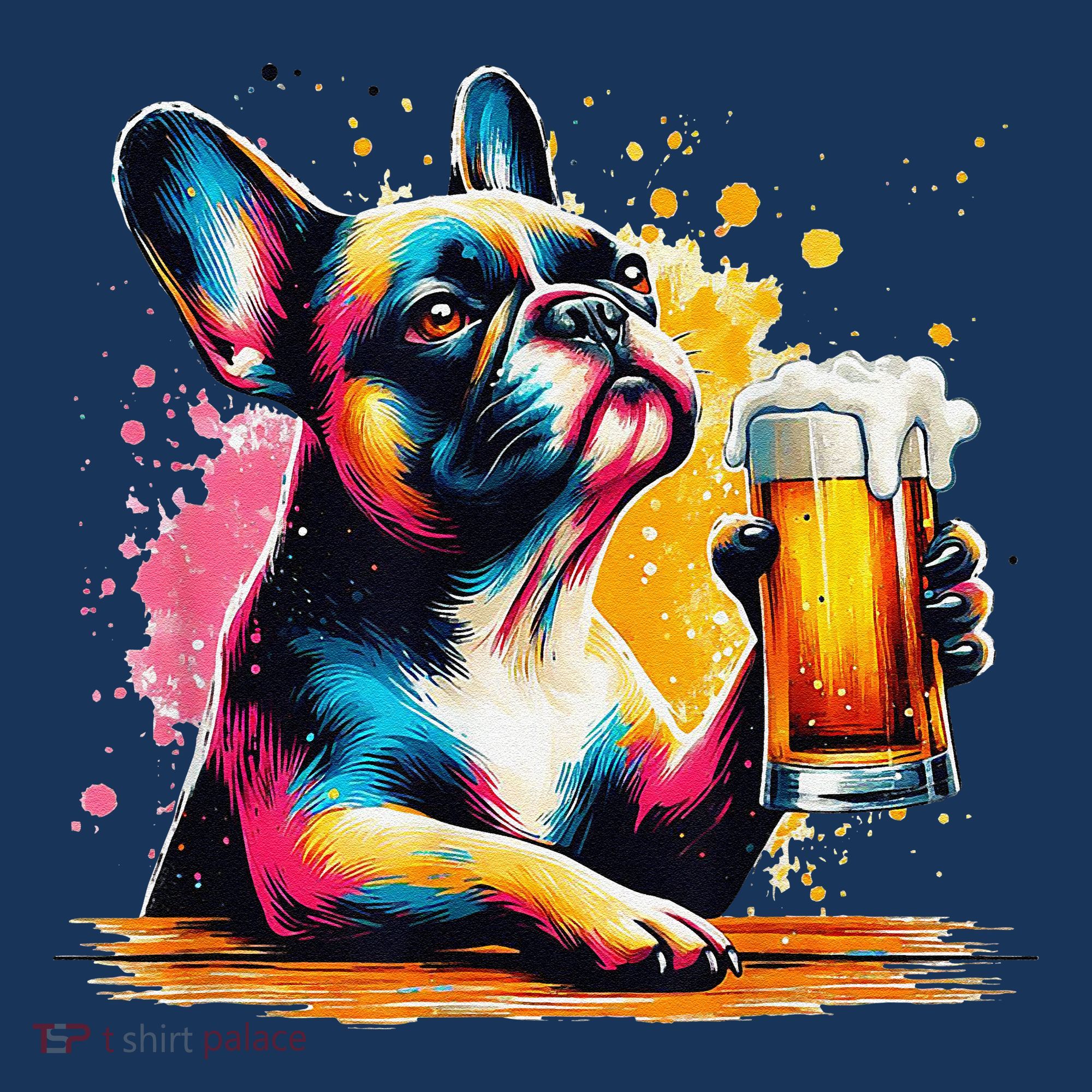French Dog Beer Drinker Funny French Bulldog T-Shirt