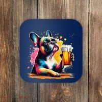 French Dog Beer Drinker Funny French Bulldog Coaster thumb 0