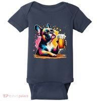 French Dog Beer Drinker Funny French Bulldog Baby Bodysuit thumb 0