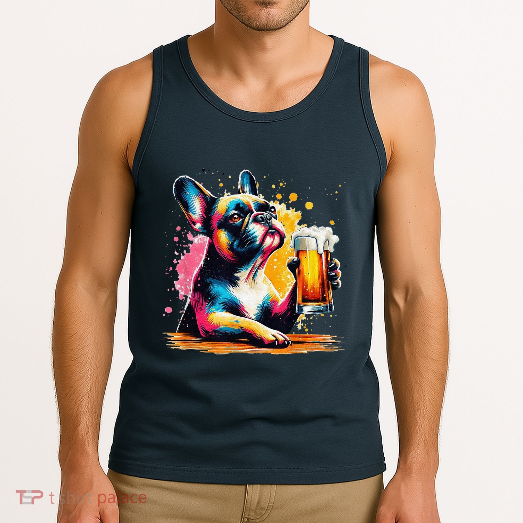 French Dog Beer Drinker Funny French Bulldog Tank Top