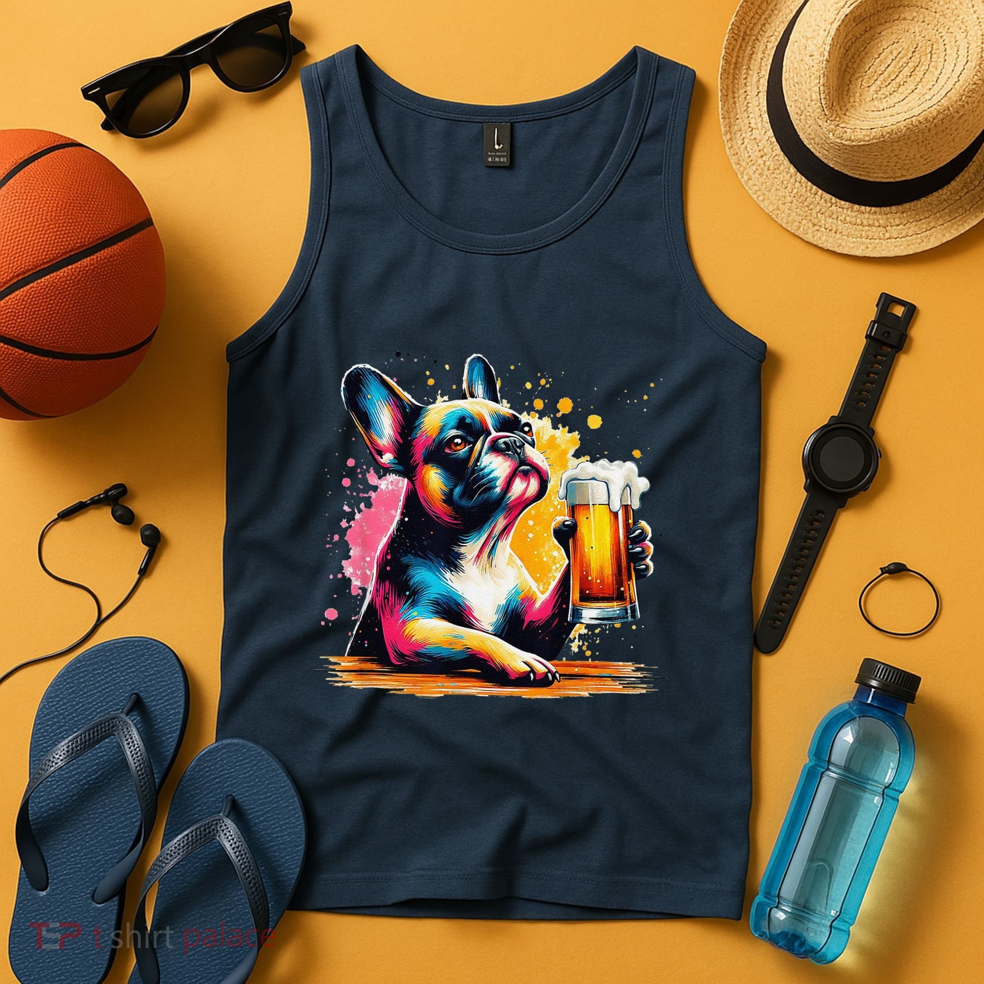 French Dog Beer Drinker Funny French Bulldog Tank Top