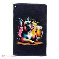 French Dog Beer Drinker Funny French Bulldog Golf Towel thumb 0