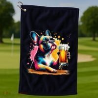 French Dog Beer Drinker Funny French Bulldog Golf Towel thumb 1