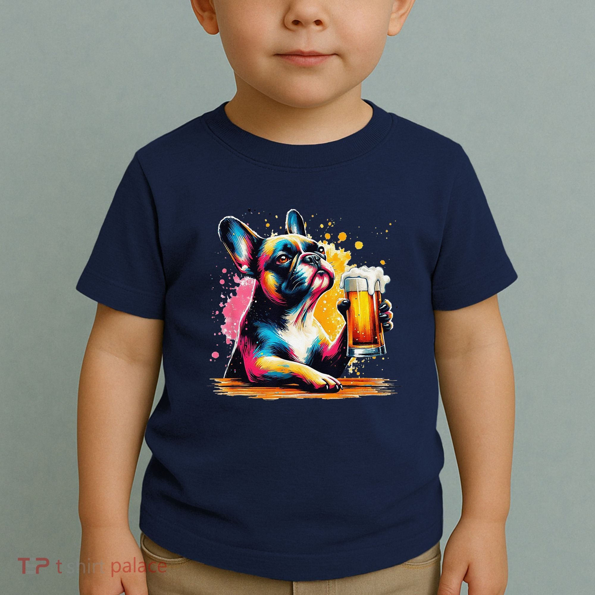 French Dog Beer Drinker Funny French Bulldog Toddler T-Shirt