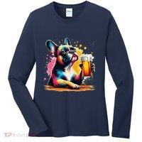 French Dog Beer Drinker Funny French Bulldog Women's Long Sleeve Shirt thumb 0