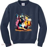 French Dog Beer Drinker Funny French Bulldog Kids Sweatshirt thumb 0
