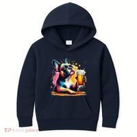 French Dog Beer Drinker Funny French Bulldog Kids Hoodie thumb 0