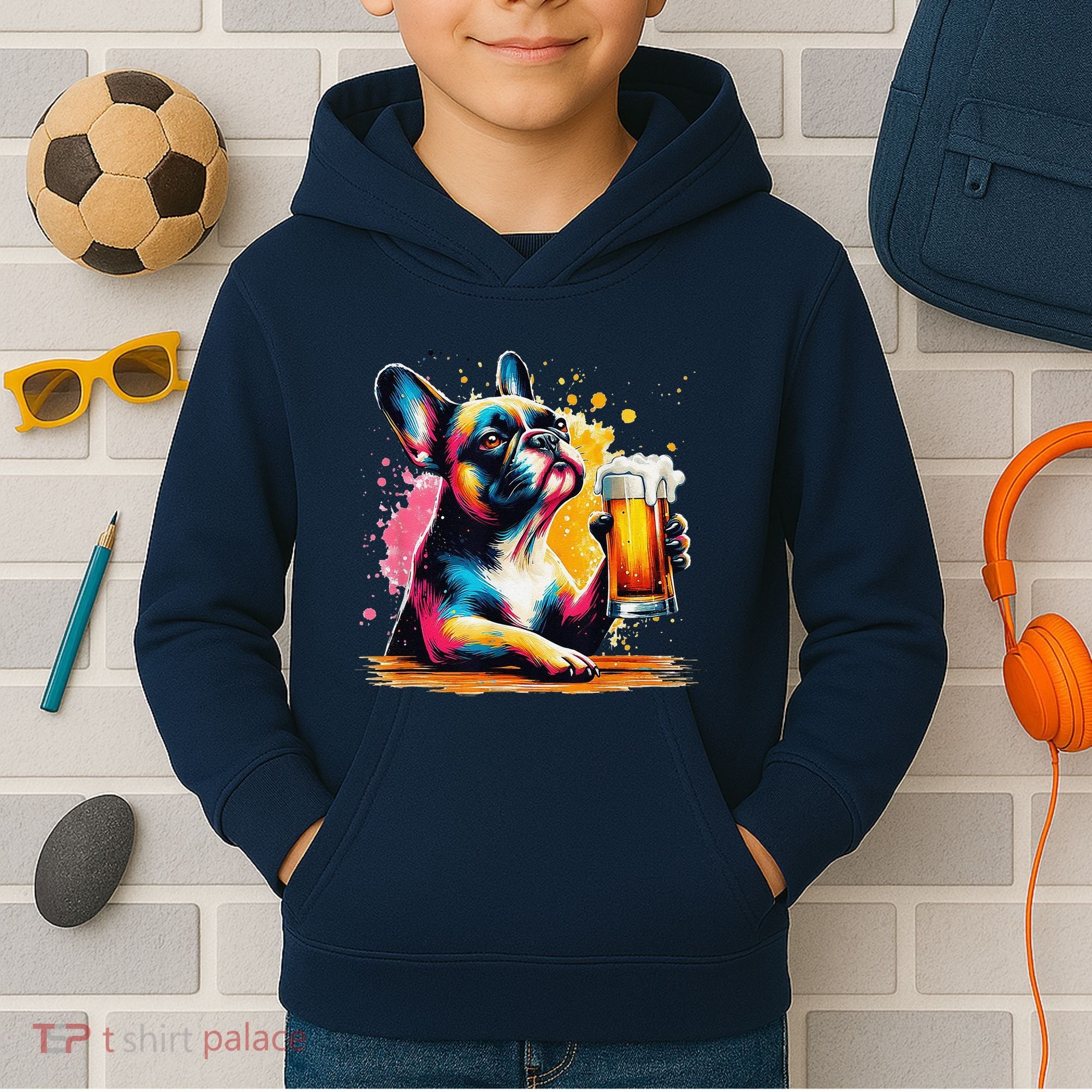 French Dog Beer Drinker Funny French Bulldog Kids Hoodie