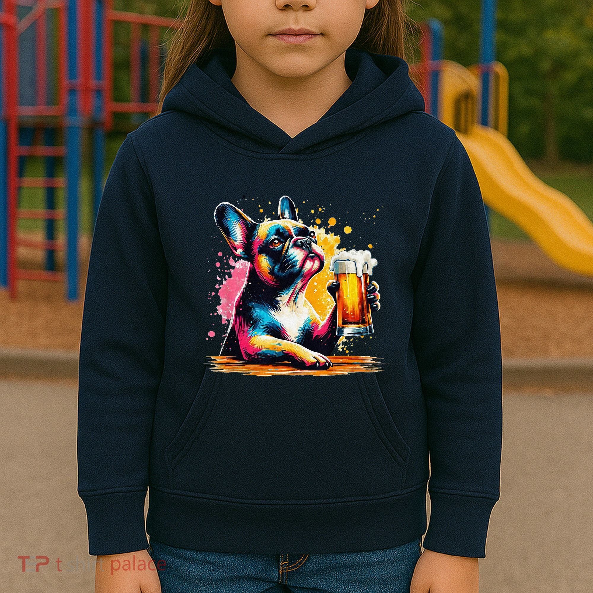 French Dog Beer Drinker Funny French Bulldog Kids Hoodie