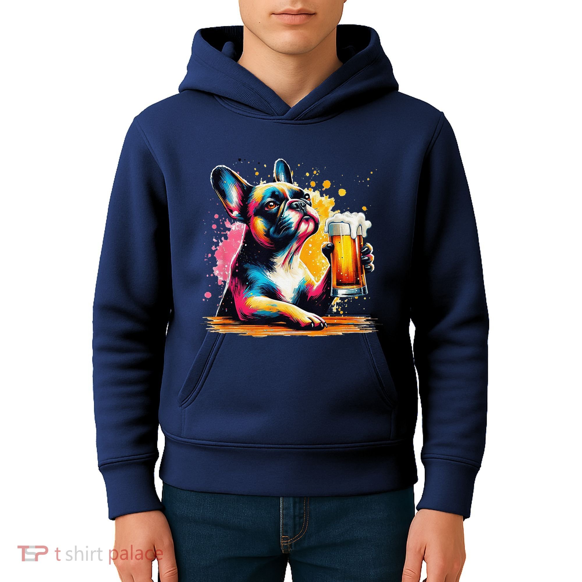 French Dog Beer Drinker Funny French Bulldog Kids Hoodie
