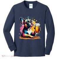 French Dog Beer Drinker Funny French Bulldog Kids Long Sleeve Shirt thumb 0