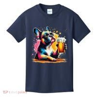French Dog Beer Drinker Funny French Bulldog Kids T-Shirt thumb 0