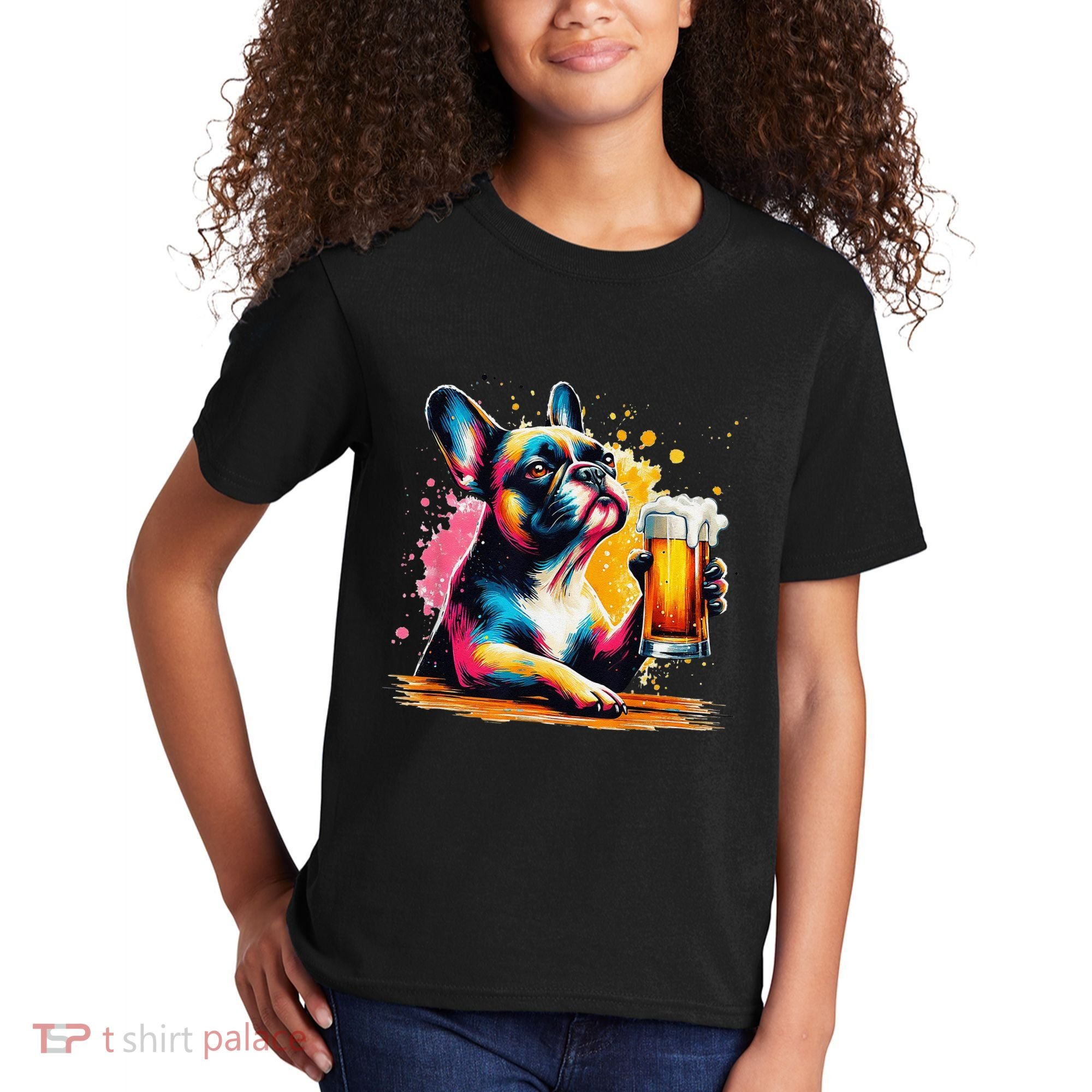 French Dog Beer Drinker Funny French Bulldog Kids T-Shirt