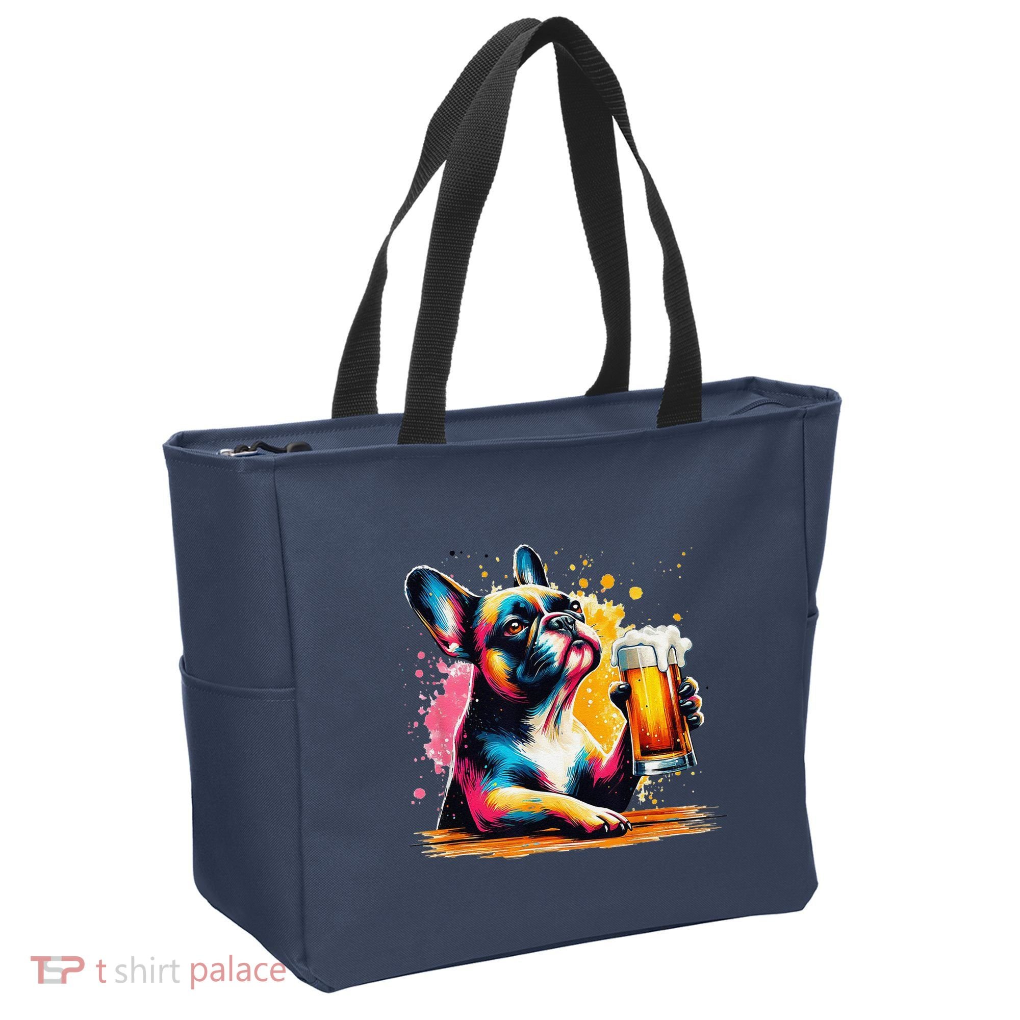 French Dog Beer Drinker Funny French Bulldog Tote Bag
