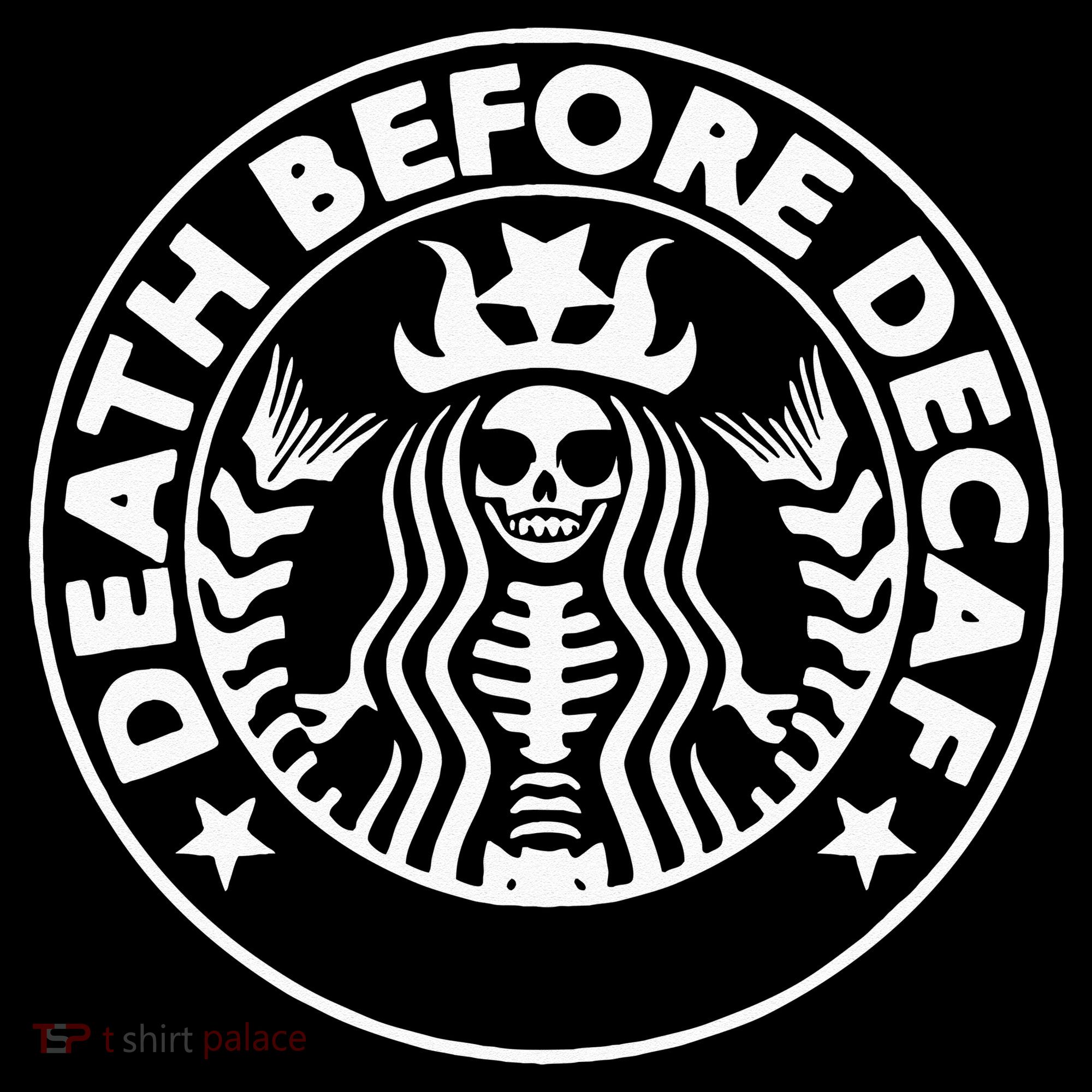 Funny Death Before Decaf Gift Cozy Coffee Lover Skeleton Doggie Tank