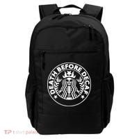 Funny Death Before Decaf Gift Cozy Coffee Lover Skeleton Backpack thumb 0