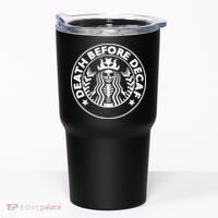 Funny Death Before Decaf Gift Cozy Coffee Lover Skeleton Tumbler thumb 0