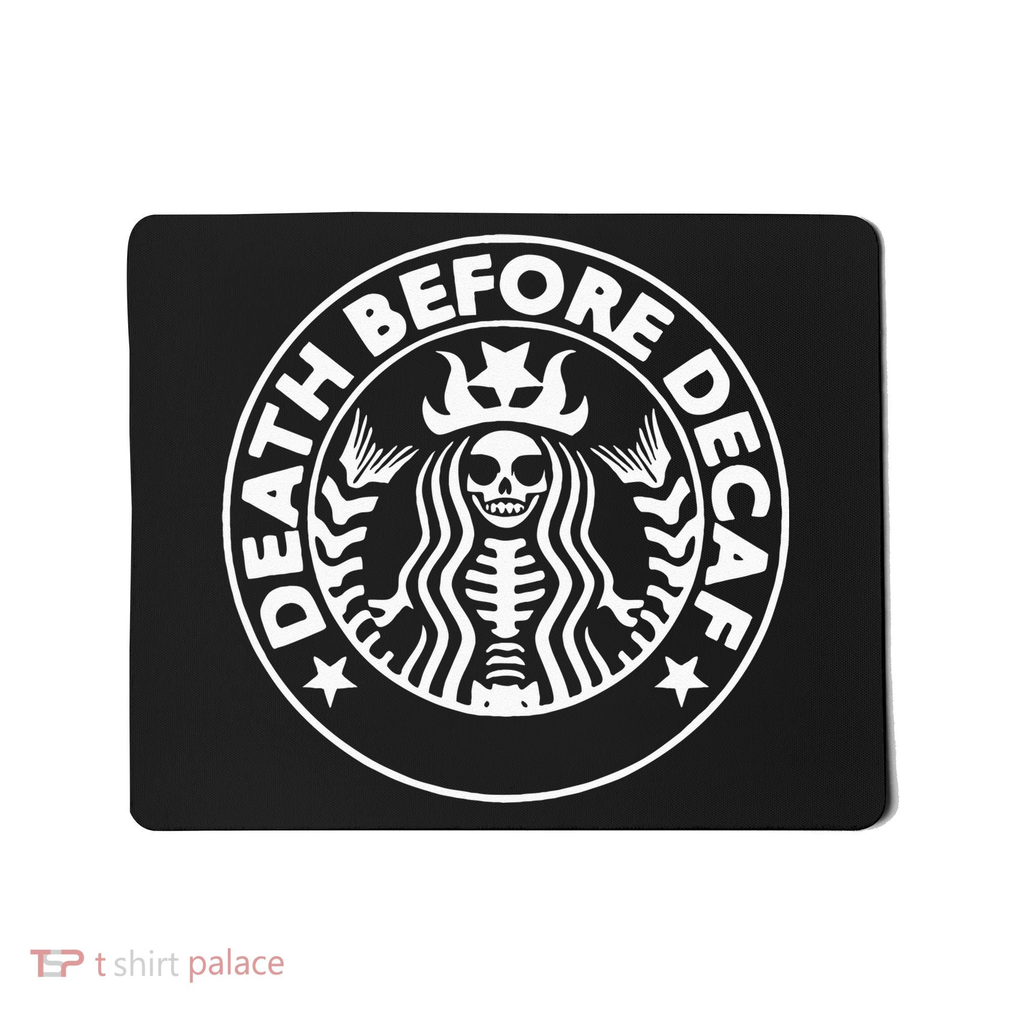 Funny Death Before Decaf Gift Cozy Coffee Lover Skeleton Mousepad
