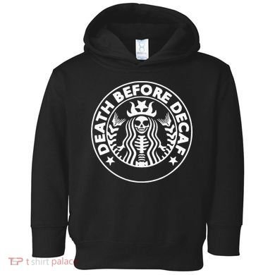 Funny Death Before Decaf Gift Cozy Coffee Lover Skeleton Toddler Hoodie